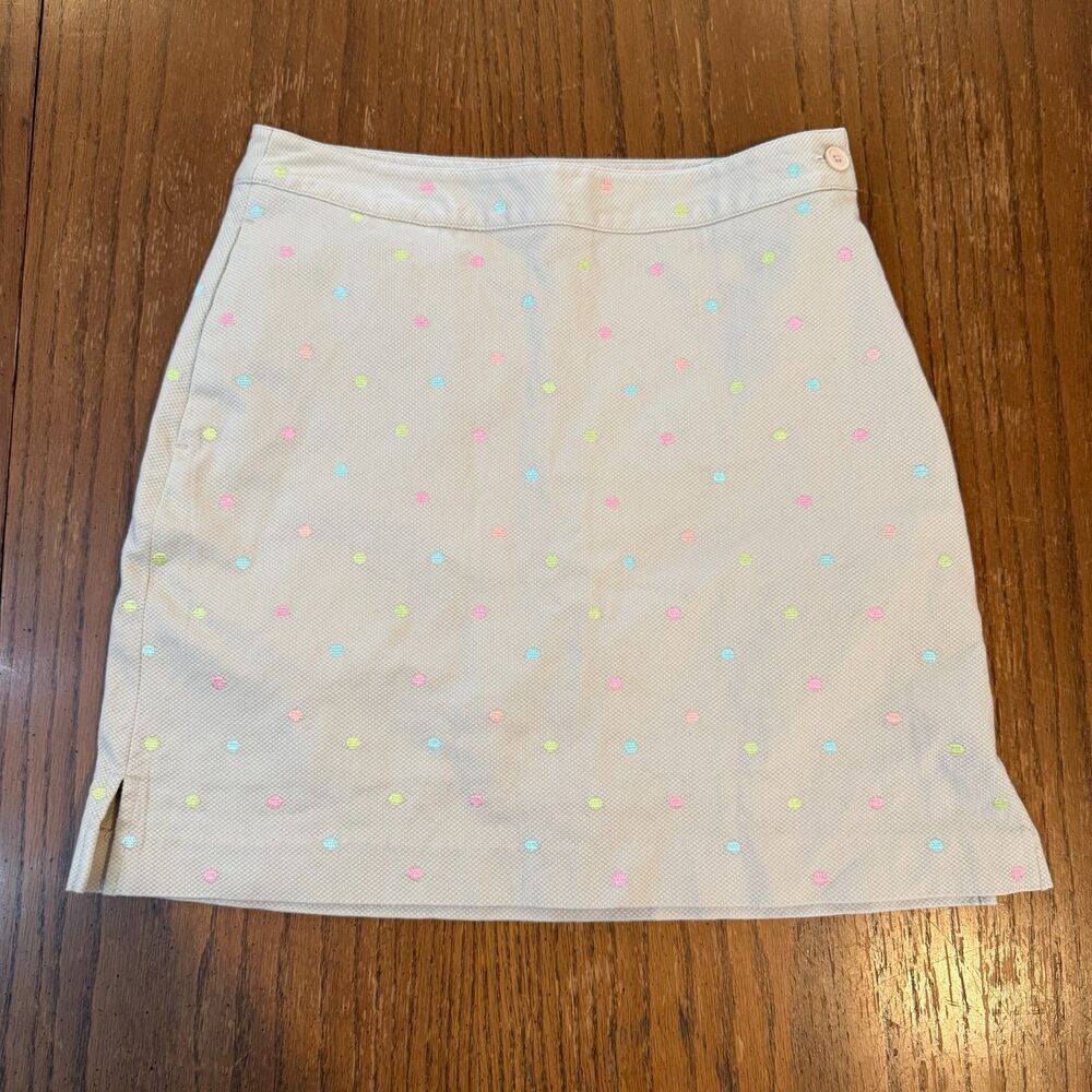 EP Pro Golf Skort Womens 2 Beige Neon Polka Dot Cotton Side Zip Preppy